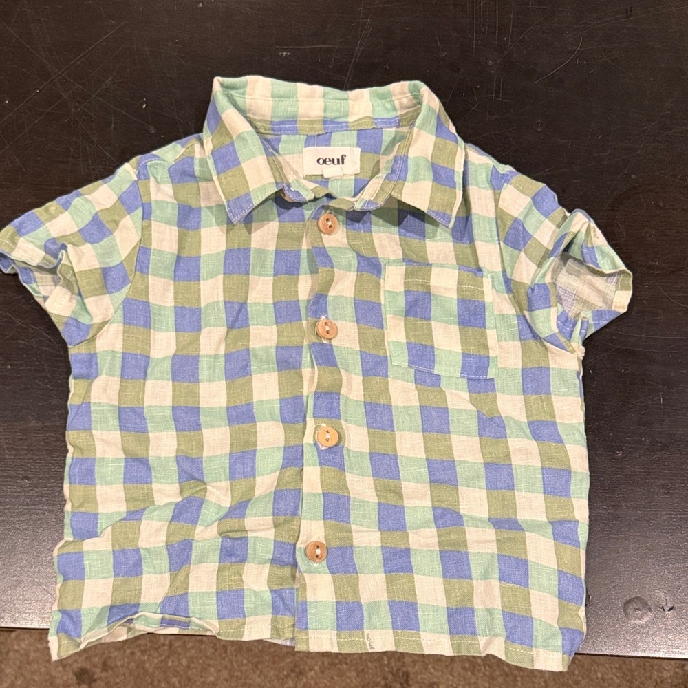 Oeuf Green & Blue Gingham Short-Sleeve Button-Down